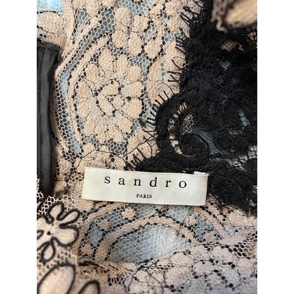 Sandro Paris Lace Overlay V Neck Dress Red Black Women's Size Small - Picture 6 of 6